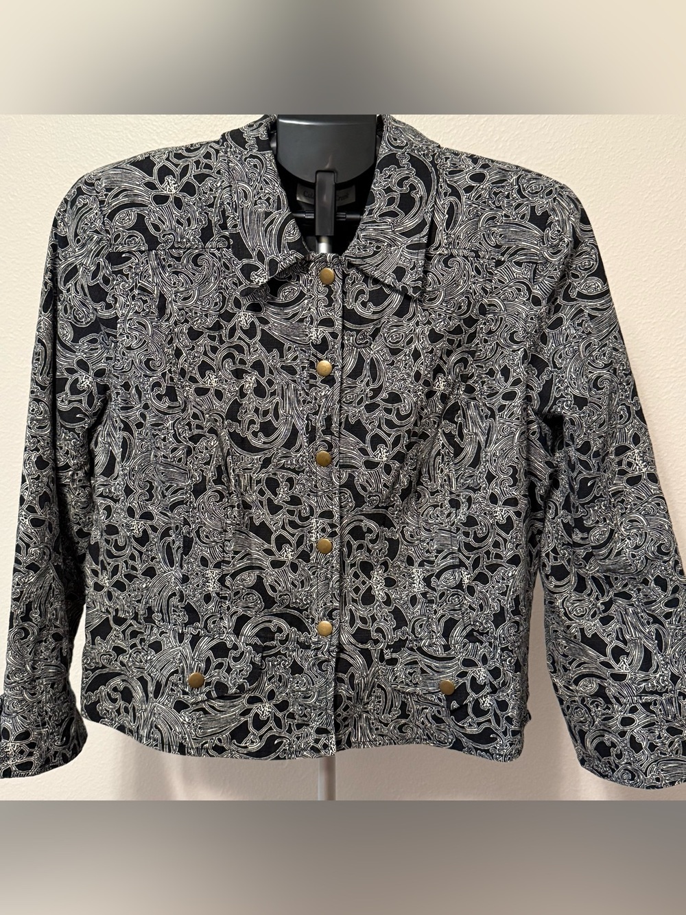 Coldwater Creek Black & White Paisley Snap-Front Jacket